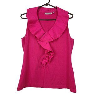 Nexx New York Womens Top Size Large Pink Sleeveless Ruffle Neck Blouse Casual